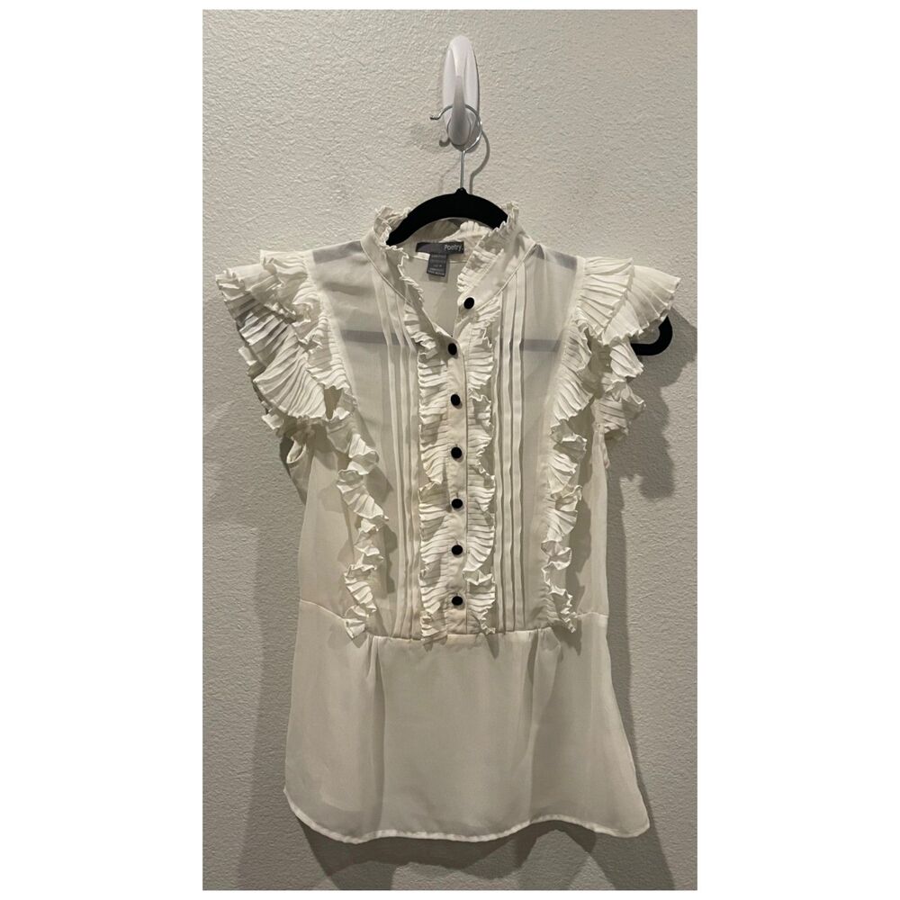 POETRY Button Down Chiffon Sleeveless White Blouse